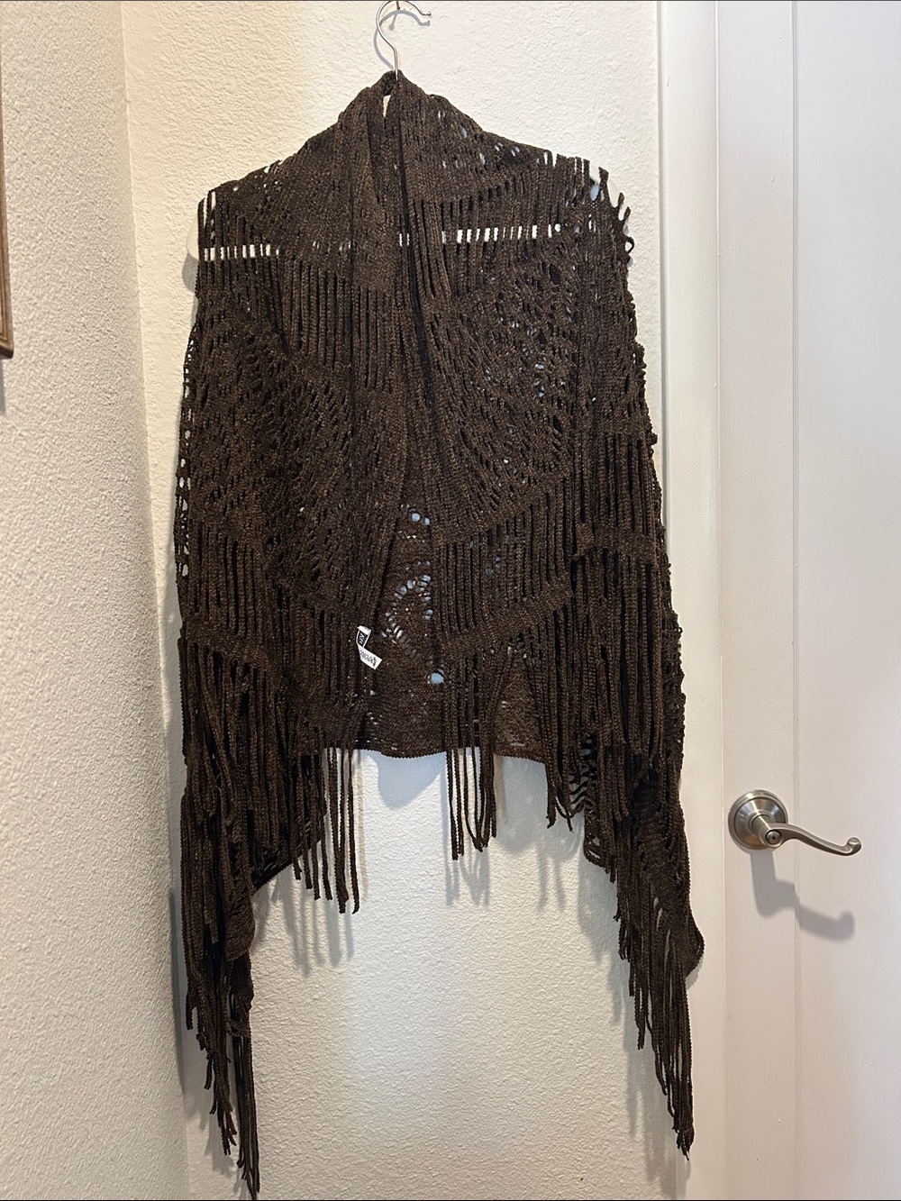 Emporio Armani Brown Crochet Fringe Shawl Cape